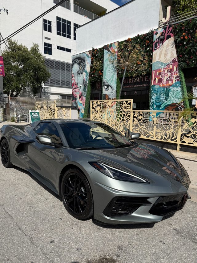 Gray 2024 Chevrolet Corvette C8 in Wynwood, front three-quarter view