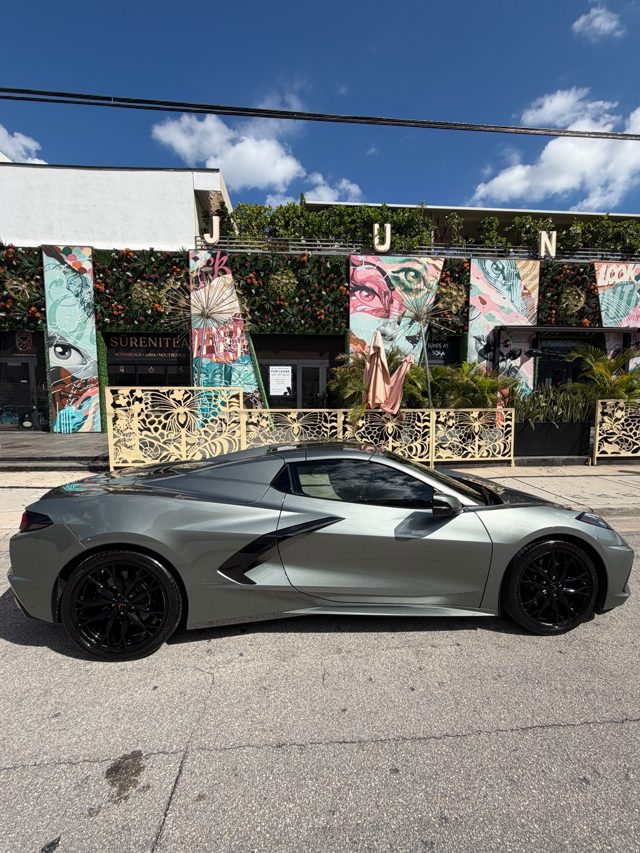 Gray 2024 Corvette C8 side profile in Wynwood
