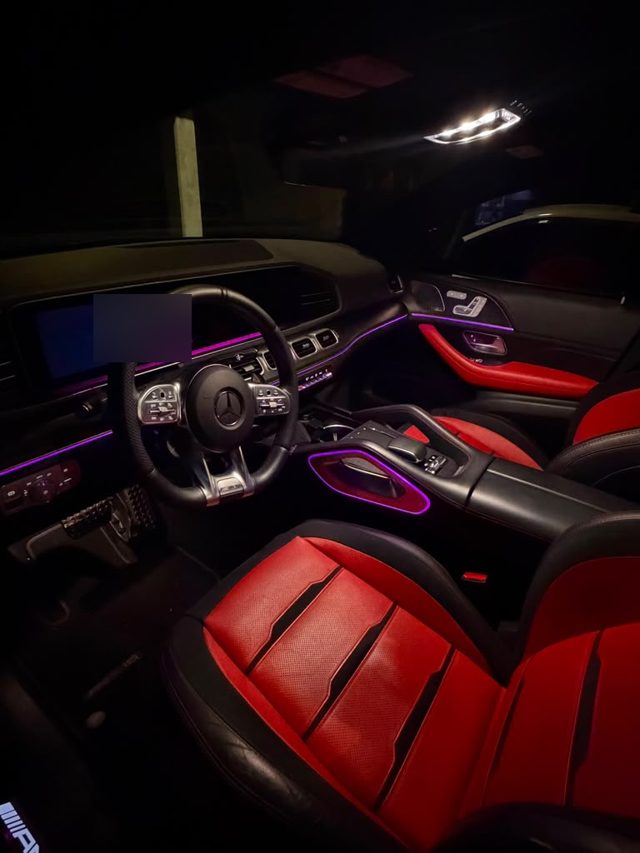 Mercedes-AMG GLE 53 red leather interior with ambient lighting